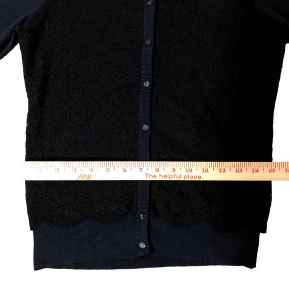 Ann Taylor Cardigan Sweater Womens S Used Navy with Black Lace Front - Picture 11 of 15